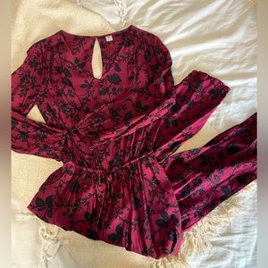 Floral jump suit with draw string tie